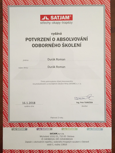 Kliknutím zvětšíte Certifikát