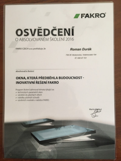 Kliknutím zvětšíte Certifikát